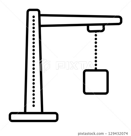 Lifting crane with load, black line vector icon 129432074