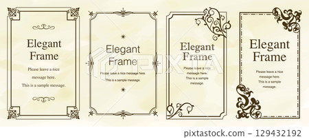 Luxurious and elegant frame set, decorative borders, ornamental design, elegant details, brown 129432192