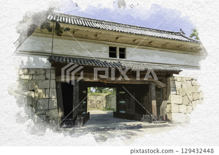Watercolor style Marugame Castle Oteichinomon Gate Marugame City, Kagawa Prefecture Watercolor style Marugame Castle Oteichinomon Gate Marugame City, Kagawa Prefecture 129432448