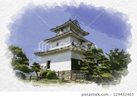水彩風格的丸龜城塔，香川縣丸龜市 129432463