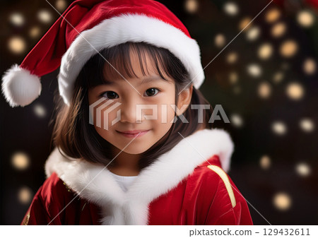 Smiling cute girl wearing a Santa Claus hat_12 129432611