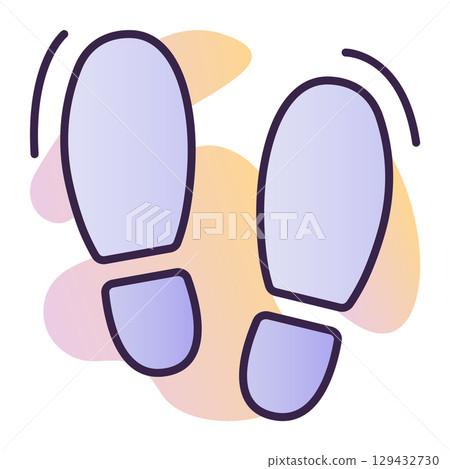 Human footsteps, man boot footprint, dark blue contour vector icon with gradient background 129432730