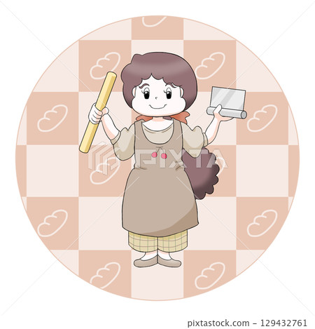 有麵包製作工具的女孩 129432761