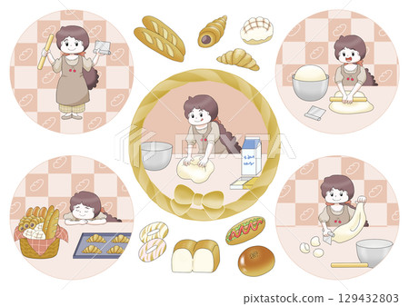 做麵包的女孩的插圖集 129432803