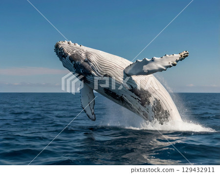 White whale flying in the air 129432911