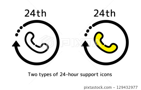 24 hour support phone service icon set 24 hour support phone service icon set 129432977