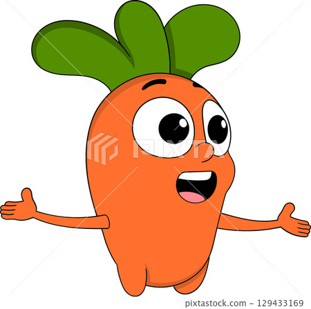 Cute Cartoon Carrot Character with Open Arms Cute Cartoon Carrot Character with Open Arms 129433169