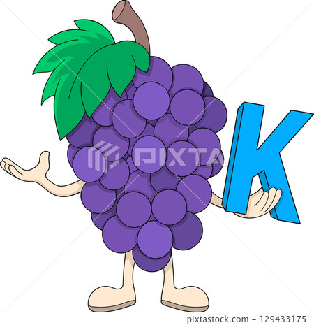 Cute Grape Cartoon Character Holding Vitamin K Letter Cute Grape Cartoon Character Holding Vitamin K Letter 129433175