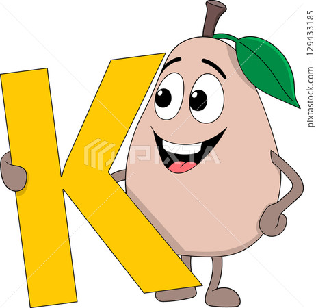 Cartoon Kiwi Fruit Character Holding Vitamin K Letter Cartoon Kiwi Fruit Character Holding Vitamin K Letter 129433185