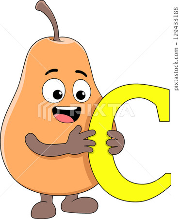 Cute Papaya Cartoon Character Holding Vitamin C Letter Cute Papaya Cartoon Character Holding Vitamin C Letter 129433188