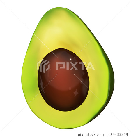 Realistic 3D Avocado Half with Pit Isolated on Transparent Background 129433249