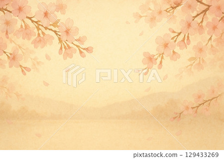 櫻花和日本紙背景 129433269