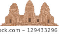 Illustration of Phra Prang Sam Yot, an ancient temple in Lopburi, Thailand. 129433296