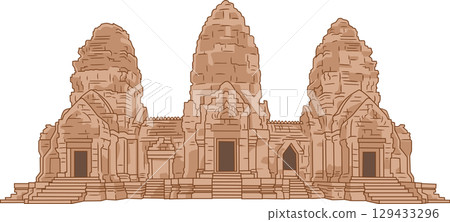 Illustration of Phra Prang Sam Yot, an ancient temple in Lopburi, Thailand. 129433296