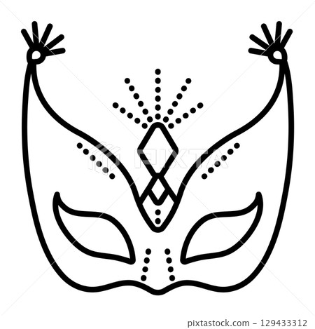 High festive masquerade eye mask sign. Carnival costume accessory black line icon High festive masquerade eye mask sign. Carnival costume accessory black line icon 129433312