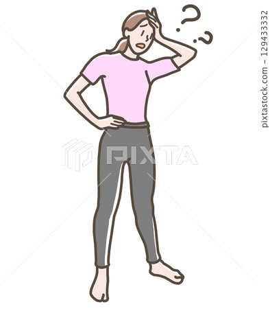 一位身穿瑜珈服、憂心忡忡的女人的插圖 129433332