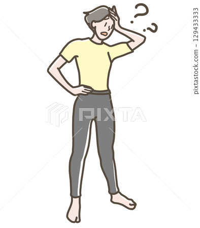 Illustration of a worried woman in yoga wear 129433333