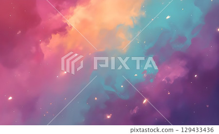 Fantastic colorful clouds and starry sky background 129433436