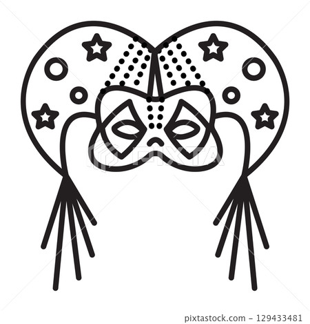 Jester masquerade masks, harlequin costume part, single vector black line icon 129433481