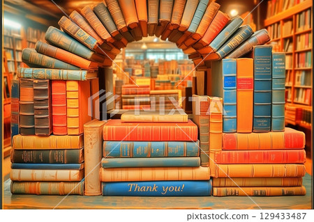 Colorful books stacked in a circle 129433487