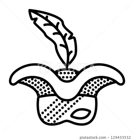 One-eyed pirate, masquerade mask with a hat and feather, corsair costume part, single vector black line icon 129433532