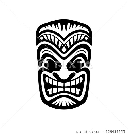 Tiki totem mask, Hawaiian indigenous vintage ritual mack. Hawaiian totems made wood and stone for bars and resorts for paradise holidays. Vector illustration Tiki totem mask, Hawaiian indigenous vintage ritual mack. Hawaiian totems made wood and stone for bars and resorts for paradise holidays. Vector illustration 129433555