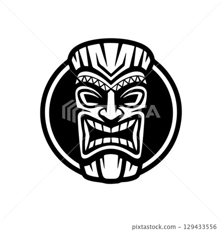 Tiki totem mask, Hawaiian indigenous vintage ritual mack.  Hawaiian totems made wood and stone for bars and resorts for paradise holidays. Vector illustration 129433556