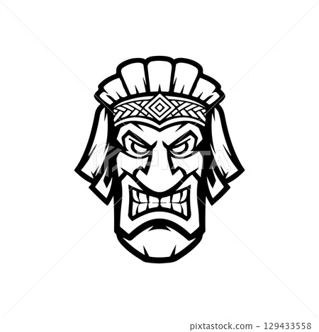 Tiki totem mask, Hawaiian indigenous vintage ritual mack.  Hawaiian totems made wood and stone for bars and resorts for paradise holidays. Vector illustration 129433558