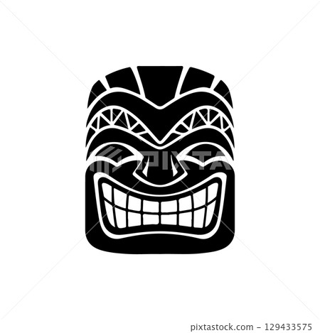 Tiki totem mask, Hawaiian indigenous vintage ritual mack.  Hawaiian totems made wood and stone for bars and resorts for paradise holidays. Vector illustration 129433575
