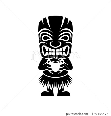 Tiki totem mask, Hawaiian indigenous vintage ritual mack. Hawaiian totems made wood and stone for bars and resorts for paradise holidays. Vector illustration Tiki totem mask, Hawaiian indigenous vintage ritual mack. Hawaiian totems made wood and stone for bars and resorts for paradise holidays. Vector illustration 129433576