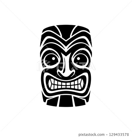 Tiki totem mask, Hawaiian indigenous vintage ritual mack.  Hawaiian totems made wood and stone for bars and resorts for paradise holidays. Vector illustration 129433578