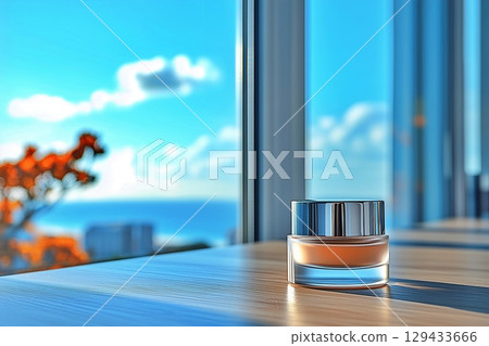 靠窗擺放的化妝品 129433666