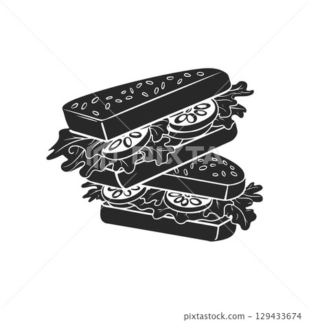 Illustration of Sandwich isolated on white background. Emblem with sandwich. Vector illustration 129433674