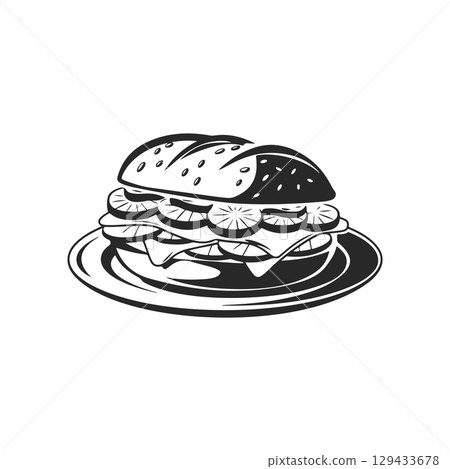 Illustration of Sandwich isolated on white background. Emblem with sandwich. Vector illustration 129433678