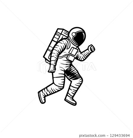 Illustration of an spaceman. Spaceman figure flying in space. Design element for emblem, sign, poster, label. Illustration of an spaceman. Spaceman figure flying in space. Design element for emblem, sign, poster, label. 129433694
