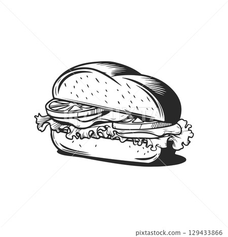 Illustration of Sandwich isolated on white background. Emblem with sandwich. Vector illustration Illustration of Sandwich isolated on white background. Emblem with sandwich. Vector illustration 129433866