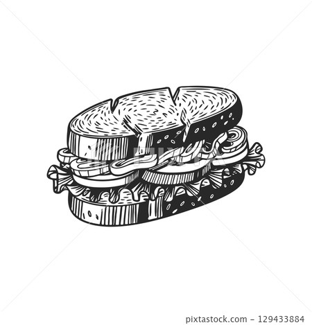 Illustration of Sandwich isolated on white background. Emblem with sandwich. Vector illustration 129433884