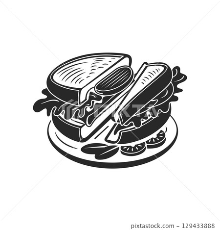 Illustration of Sandwich isolated on white background. Emblem with sandwich. Vector illustration 129433888