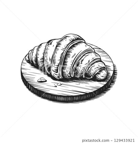 Vintage engraving illustration of croissant. Emblem with croissant. Vector croissant illustration 129433921