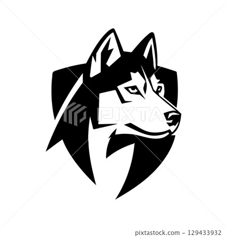Husky head illustration isolated on white background. Emblem template with Husky dog. Design element for emblem, sign, poster, label. 129433932