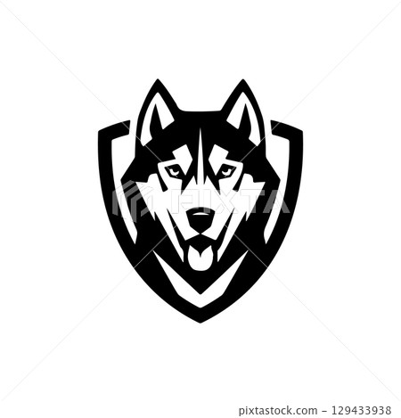 Husky head illustration isolated on white background. Emblem template with Husky dog. Design element for emblem, sign, poster, label. 129433938