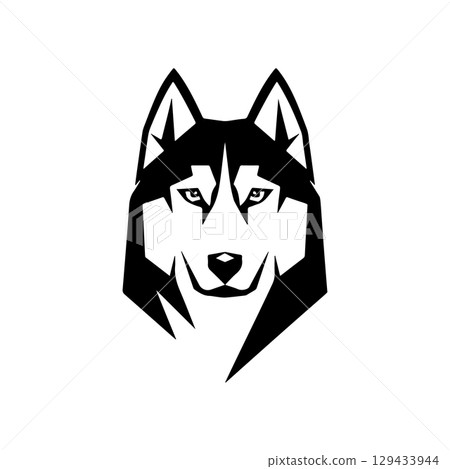 Husky head illustration isolated on white background. Emblem template with Husky dog. Design element for emblem, sign, poster, label. 129433944