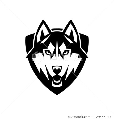 Husky head illustration isolated on white background. Emblem template with Husky dog. Design element for emblem, sign, poster, label. 129433947