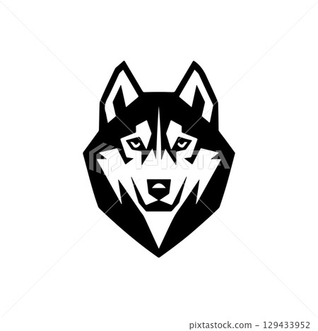 Husky head illustration isolated on white background. Emblem template with Husky dog. Design element for emblem, sign, poster, label. 129433952