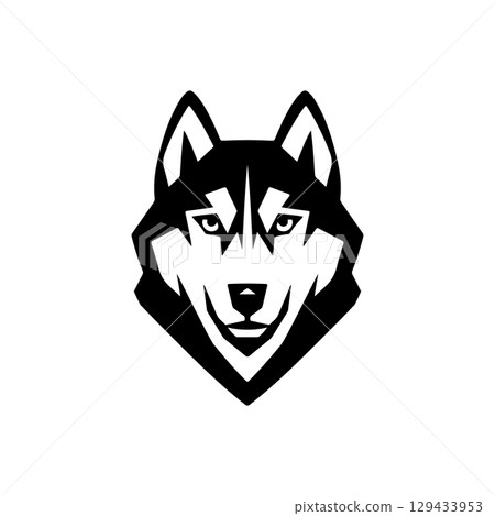 Husky head illustration isolated on white background. Emblem template with Husky dog. Design element for emblem, sign, poster, label. 129433953