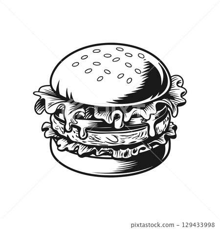 Illustration of a hamburger. Burger emblem. Vector illustration Illustration of a hamburger. Burger emblem. Vector illustration 129433998
