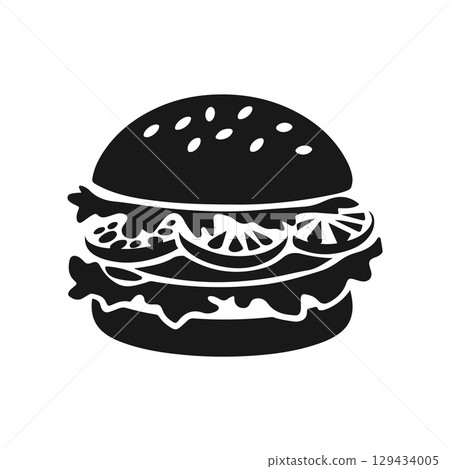 Illustration of a hamburger. Burger emblem. Vector illustration 129434005