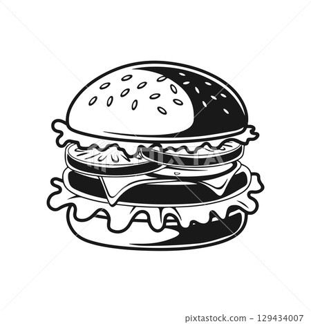 Illustration of a hamburger. Burger emblem. Vector illustration Illustration of a hamburger. Burger emblem. Vector illustration 129434007