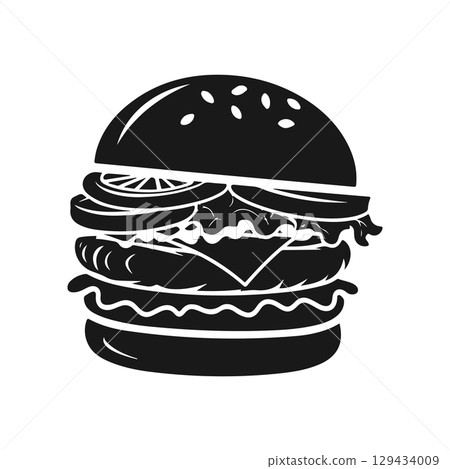 Illustration of a hamburger. Burger emblem. Vector illustration Illustration of a hamburger. Burger emblem. Vector illustration 129434009