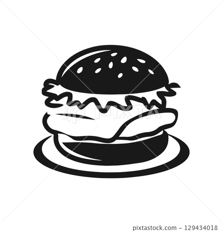 Illustration of a hamburger. Burger emblem. Vector illustration 129434018